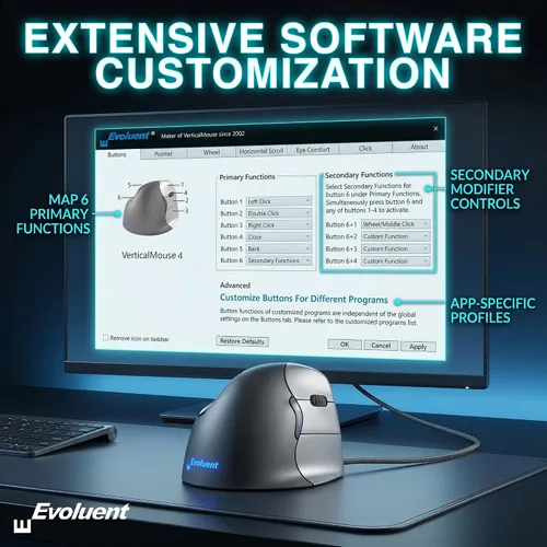 Vista 7 de Evoluent VerticalMouse 4 (modelo # VM4R) mouse de tamaño estándar para diestros (alimentación USB)