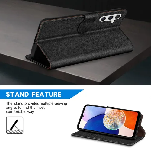 Vista 6 de ZZXX Funda tipo cartera para Samsung Galaxy A14 5G con bloqueo RFID, ranura para tarjetas, función atril, cierre magnético, funda protectora