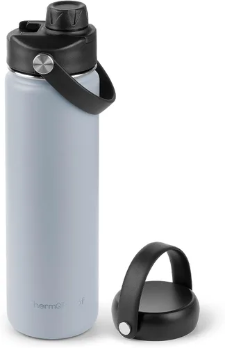 Vista 19 de Botella de agua aislante ThermoProof – Acero inoxidable, boca ancha, tapas abatibles y con boquilla, a prueba de fugas, apta para lavavajillas Ámbar