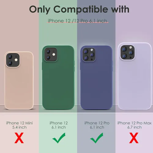 Vista 5 de CALOOP Funda delgada para iPhone 12 y 12 Pro, silicona líquida suave a la piel, marco duro resistente a prueba de golpes, con forro de microfibra