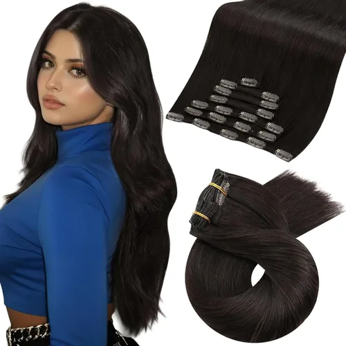 Vista 32 de Moresoo Extensiones de cabello humano con clip, balayage, color marrón oscuro a marrón dorado con clip, extensiones de cabello humano con clip, 5