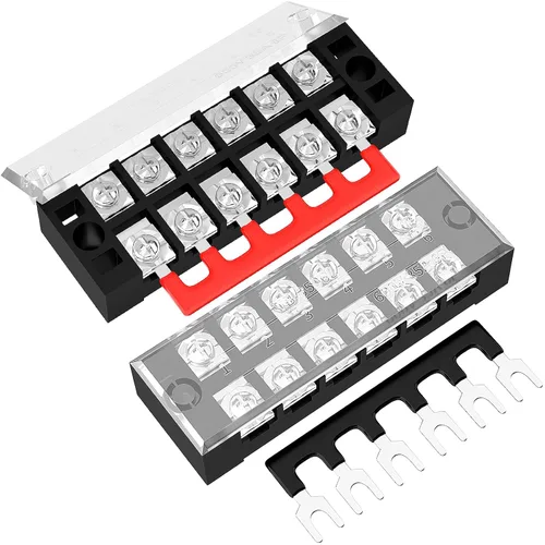 Vista 8 de Joinfworld Bloque de terminales 25A 600V Tira de terminales de tornillo de doble fila con tapa, bloque de terminales de cable preaislado de 8