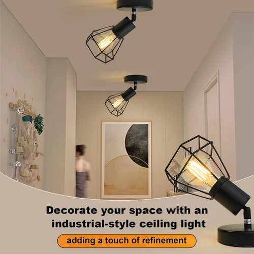 Vista 7 de LTBLIGHT Iluminación LED de pista de 1 luz, luz de techo ajustable negra con jaula de alambre de metal, lámpara de granja para dormitorio, mesita