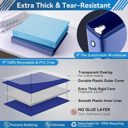 Vista 6 de Carpeta de 3 anillos de 1 pulgada con 2 bolsillos interiores, carpetas básicas de 1 pulgada con capacidad para papel de tamaño carta estadounidense