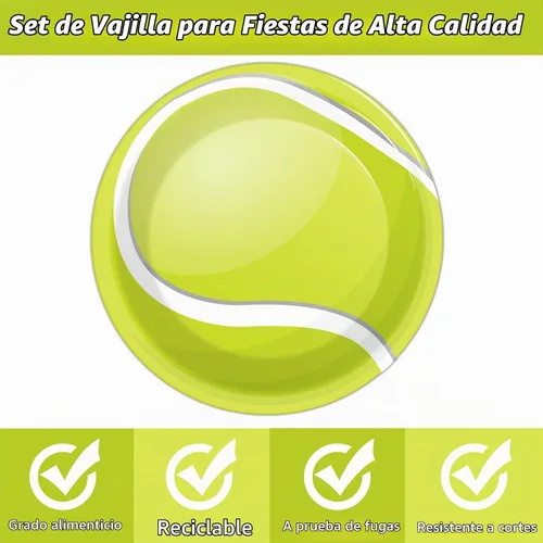 Vista 3 de Wiooffen Juego de 24 platos de papel para fiestas de tenis, juego de vajilla desechable, platos de postre para fiestas de tenis, deportes