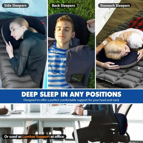 Vista 5 de Hikenture - Almohada inflable para acampar con funda extraíble Azul