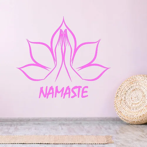 Vista 2 de Vinilo Flor Namaste Manos Yoga Pegatinas Decoración Grande (845ig) Negro
