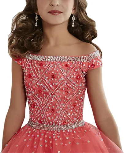 Vista 3 de Junguan Vestidos de tul Aline Princess para niñas, vestidos de baile formales TF017