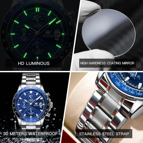 Vista 3 de OLEVS Watch for Men, Fashion Business Dress Mens Watches, Luminous Date Stainless Steel Waterproof Analog Two Tone Casual Quartz Wristwatch