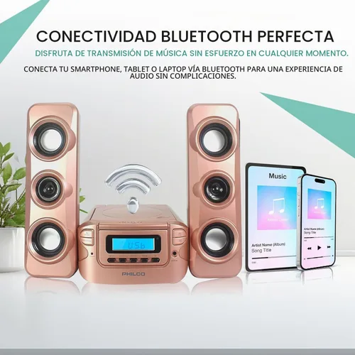 Vista 3 de Philco Stereo Shelf Systems - Sistema compacto de estante de CD con radio estéreo FM digital, tecnología inalámbrica Bluetooth y control remoto