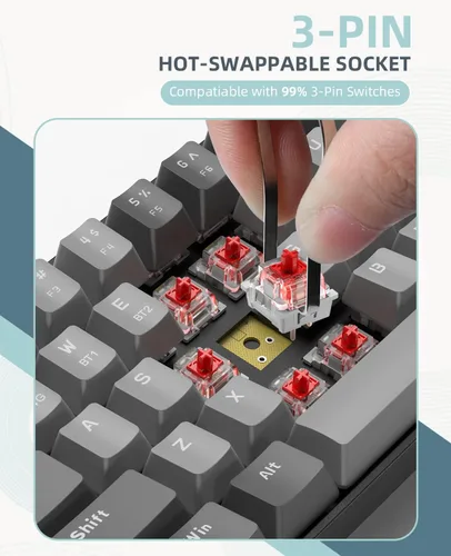Vista 7 de ZIYOU LANG RK68 Teclado mecánico inalámbrico 60%, receptor de modo dual Bluetooth 5.02.4Ghz, mini 68 teclas intercambiables en caliente, teclas