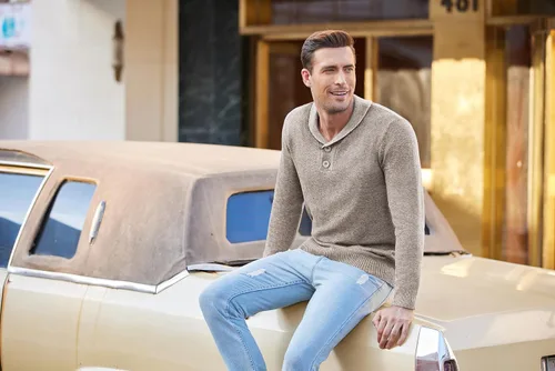 Vista 4 de COOFANDY Suéter de moda con cuello Shwal para hombre, suéter de punto trenzado ajustado con botón