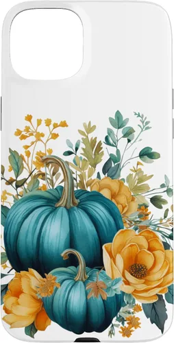 Vista 9 de iPhone 16 Teal Autumn Pumpkin Floral Fall Harvest Foliage Case