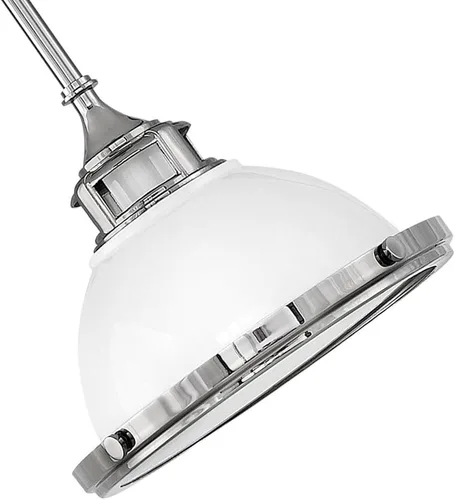 Vista 6 de Hinkley Amelia - Colgante pequeño industrial, 1 luz, cristal ópalo grabado - blanco pulido con detalles de níquel pulido