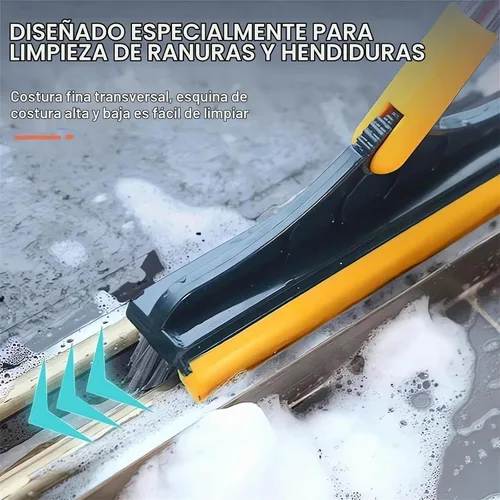 Vista 4 de Cepillo de limpieza 2 en 1 con mango largo resistente – Nuevo cepillo de ducha y raspador 2 en 1 herramienta de limpieza 2 en 1 con rascador suave