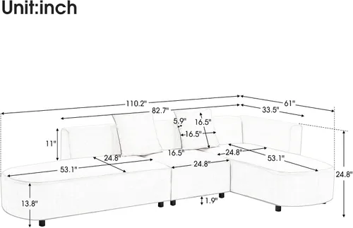 Vista 2 de Sofá tapizado de estilo moderno en forma de L con 2 almohadas, sofá de felpilla de lujo, ideal para sala de estar u oficina (beige #chenilla)