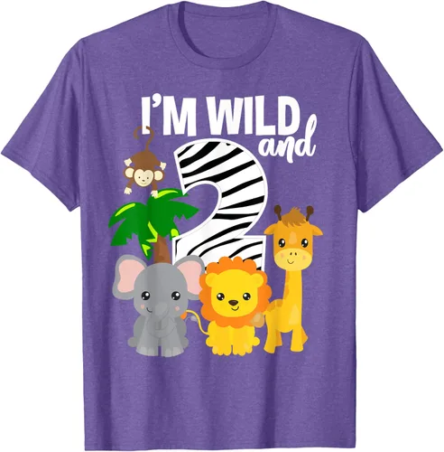 Vista 10 de Camiseta de cumpleaños con temática de zoológico de I'm Wild and 2, Negro, S