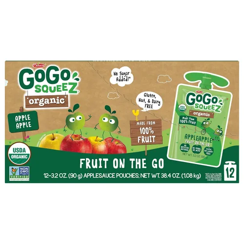 Vista 4 de GoGo squeeZ Puré de manzana orgánico y puré de fruta, manzana, 3.2 oz (paquete de 12), bocadillos de fruta orgánicos sin azúcar para niños, sin