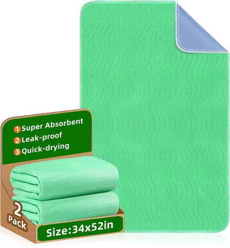 Vista 9 de Almohadillas de cama lavables impermeables para incontinencia: 1 paquete, 34 "x 52" absorción extra pesada, almohadillas reutilizables de secado