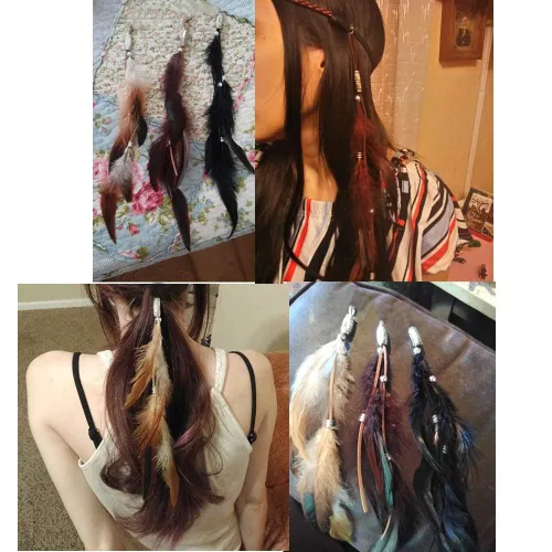 Vista 5 de Paquete de 6 extensiones de cabello hippie bohemio hechas a mano con clip de plumas, tocado de peine, accesorios de bricolaje para mujer