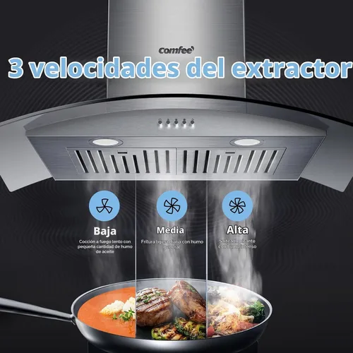 Vista 6 de COMFEE' Campana extractora de pared de 30 pulgadas, 450 CFM convertible sin conductos/conductos