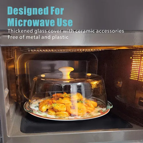 Vista 7 de Tapa para microondas de vidrio con protección contra salpicaduras para alimentos, tapa alta para microondas con perilla de cerámica blanca 100%