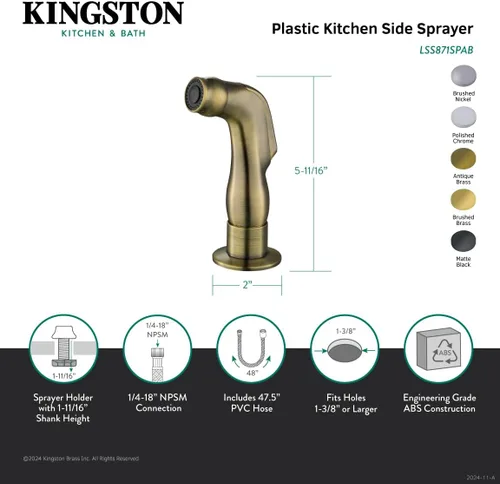 Vista 3 de Kingston Brass LSS8710SP Gourmet Scape - Pulverizador lateral de cocina de plástico, negro mate