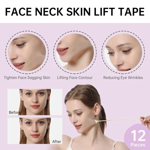 Vista 4 de JLK-Sunset - Cinta de estiramiento facial, adhesivo de estiramiento facial ultrafino invisible para cara instantánea, cuello en V y levantamiento