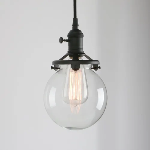 Vista 4 de Permo - Lamparas colgantes en forma de tubería, estilo rústico, industrial, vintage, steampunk, con 5 bombillas de 40 vatios Globo-negro