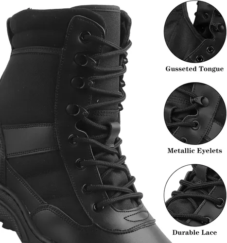 Vista 3 de Botas tácticas militares de combate para hombre, con cremallera lateral, botas de trabajo para el ejército y la policía, antideslizantes para tareas