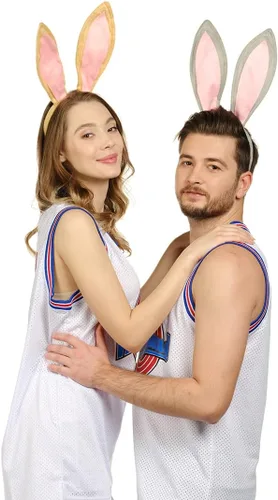 Vista 6 de Funcredible Diademas de orejas de conejo grises y suaves, diademas de orejas de conejo, accesorios de disfraz de conejo, orejas de conejo flexibles