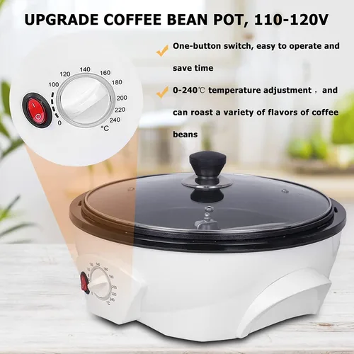 Vista 3 de JIAWANSHUN Tostador de café eléctrico 17.64 oz Tostador de grano de café 32.0-464.0 °F antiadherente para el hogar granos de cacahuete tostador 1200