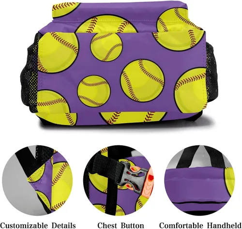 Vista 5 de Mochilas moradas de sóftbol y béisbol personalizadas con nombre, bolsa diaria para adultos para deportes al aire libre, Personalizado 1, 12.2"(L) x