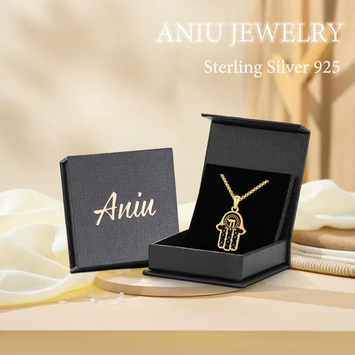 Vista 93 de Aniu Joyería de plata de ley 925 Hamsa de Fátima para mujer con circonita cúbica, viene con caja de regalo negra
