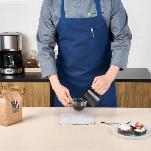 Vista 5 de Restaurantware - Delantales con peto RW, 100 delantales con 3 bolsillos, longitud media, lavable a máquina, delantales unisex de poliéster negro