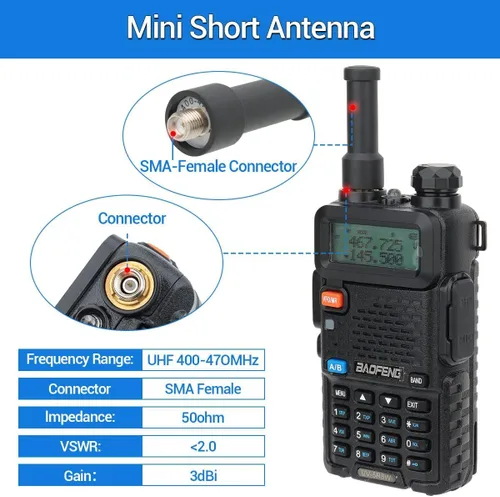 Vista 2 de BaoFeng Stubby Antena UHF 400-470MHz Antena de radio jamón de repuesto Walkie Talkie SMA hembra compatible con BaoFeng BF-F8HP BF-888S UV-5R AR-5RM
