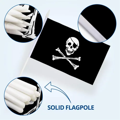 Vista 5 de Anley Mini bandera pirata - Paquete de 12 banderas pequeñas en miniatura Jolly Roger en barra, resistentes a la decoloración y colores vivos, 5 x 8