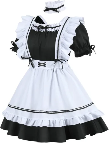 Vista 2 de bellebuy Cute Anime French Maid Dress Cosplay Costume Party Cat Ear Gloves Socks 9 Set