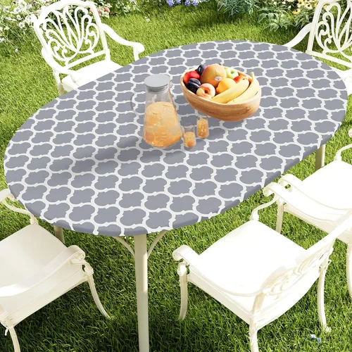 Vista 16 de Smiry Mantel redondo de pícnic, fundas de mesa elásticas impermeables para mesas de 18 a 24 pulgadas, manteles de vinilo con parte trasera