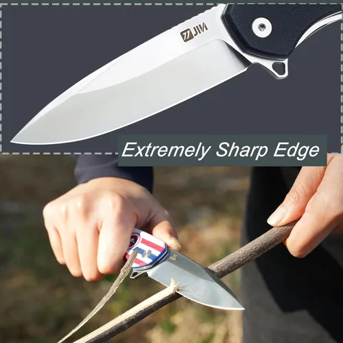 Vista 5 de JIN Cuchillo de bolsillo para hombres, cuchillo plegable EDC, cuchillos de bolsillo Captain con clip, hoja D2 afilada de 3.5", mango G10 negro, kit