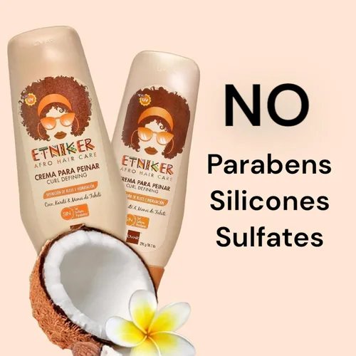 Vista 8 de ETNIKER - Kit de definición de cabello rizado y ondulado con textura afro, gel, hidroelixir y crema de peinado Control, nutrir, definir Coco