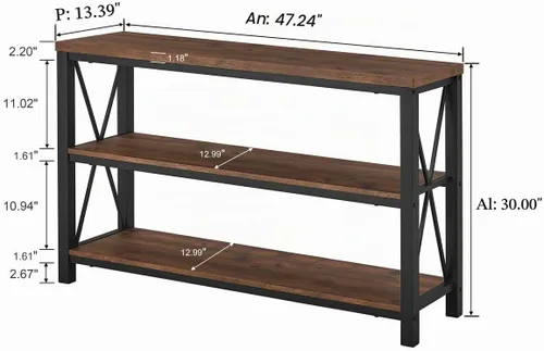 Vista 2 de BON AUGURE - Mesa de consola rústica detrás del sofá, mesa industrial de entrada con estantes, mesas de sofá de 3 niveles estilo granja para sala