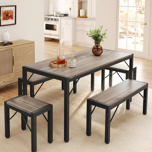 Vista 17 de Gizoon - Juego de mesa de comedor cuadrada para 2, mesa de cocina con 2 bancos, color negro