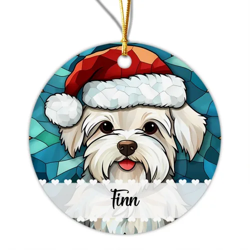 Vista 29 de Adorno de Navidad de Alaskan Malamute 2025, con nombre personalizado de Alaskan Malamute estilo vitral, regalo para hijo e hija, adorno
