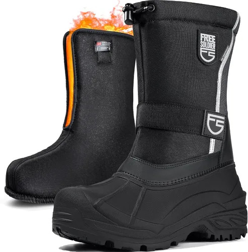 Vista 10 de FREE SOLDIER Botas de nieve impermeables para hombre con forro extraíble Negro