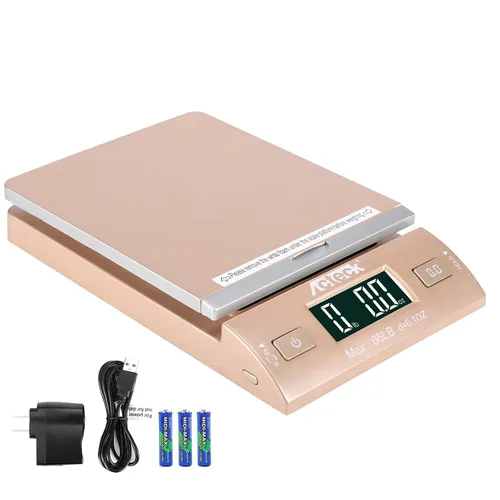 Vista 2 de Acteck 86LBx0.1OZ Envío digital y escala postal con baterías, cable USB y enchufe de CA (dorado)
