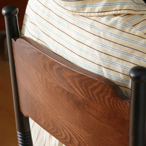 Vista 8 de Sillas de comedor de madera estilo rústico retro con cojín de asiento de tela tapizada respaldo alto curvado cocina moderna