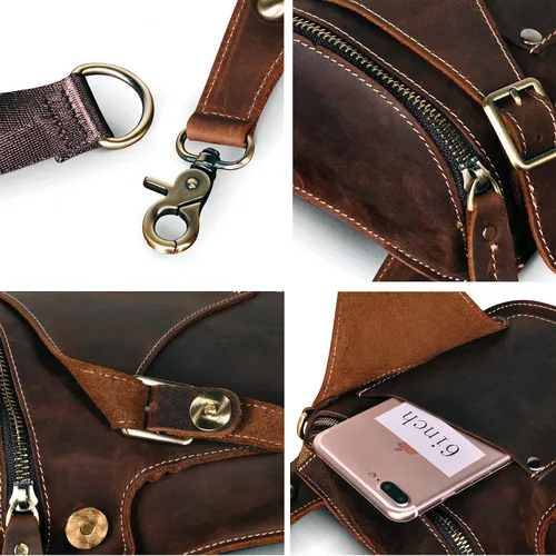 Vista 5 de Le'aokuu - Bolso de pierna para moto, de cuero genuino, para hombre, bolso tipo mensajero a la cintura), B9326