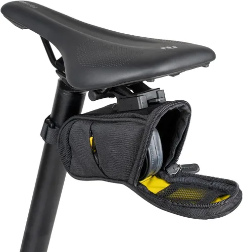 Vista 3 de Topeak Aero Wedge Pack DX Small – Bolsa expandible debajo del sillín de 0,5 L con soporte QuickClick F25, tira reflectante y bolsillos laterales