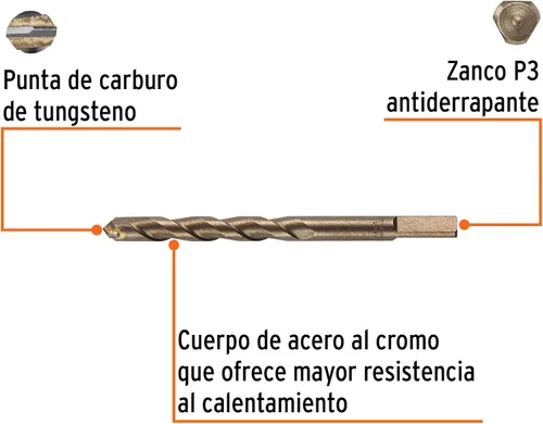Vista 2 de TRUPER BCT-1/2X6-B Brocas para mampostería, en ampolla. Vástago de 11/32" 1/2" 6" (152mm)